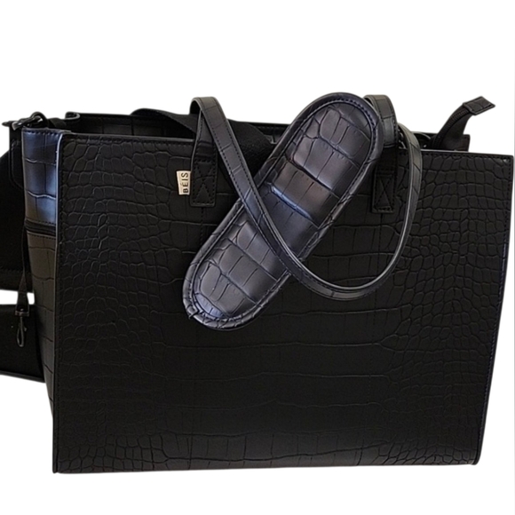 BÉIS 'The Large Work Tote' in Black Croc Large Laptop Bag - Picture 2 of 16